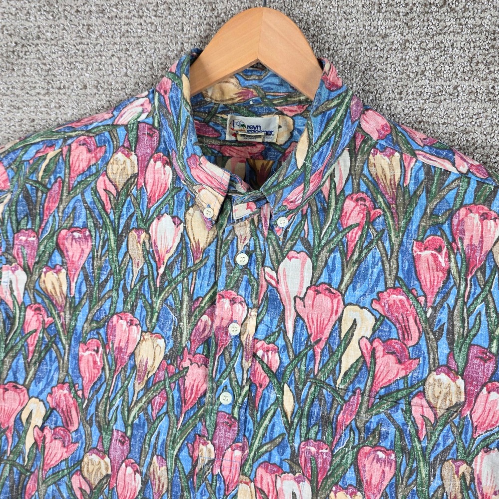 Vintage Reyn Spooner Mens XL Floral 1/2 Half Button Shirt Short Sleeve Hawaiian